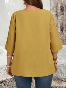 EMERY ROSE Camisa asimétrica verde con estampado de país, ropa de otoño para tallas grandes - Amarillo - Ver 2
