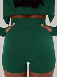 Musera Sport Ribbed High Waist Seamless Fitted Active-Wear Shorts, Padel, Tennis, Pickleball Gym Fitness - Green - View 3