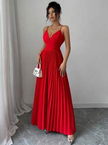 Elenzga Vestido elegante y sexy de unicolor con tirantes y espalda descubierta para mujeres