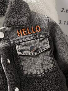 SHEIN 2 件套男婴冬季加厚牛仔夹克和长款休闲牛仔裤套装 - 灰色 - 查看 6