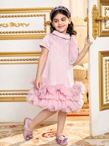 SHEIN Đầm chữ A thêu họa tiết bướm, Đầm bánh kem, Công chúa lộng lẫy, Trang phục trang trọng, Trang phục anh chị em, Trang phục dự tiệc, Trang phục chị em sinh nhật, Thích hợp cho bé gái mặc hàng ngày, Lễ hội - Hồng - Xem 3