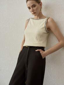 MOTF PREMIUM ÁO KẾT CẤU TAY BĂNG TƯƠNG PHẢN - Màu be - Xem 3