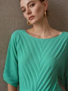 MOTF PREMIUM SOLID BATWING SLEEVE PLEATED BLOUSE,CHIC BLOUSE - Green - View 5