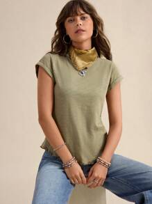 Wildy 西部服饰女装音乐会女装夏季竹纤维荷叶边下摆休闲短袖上衣