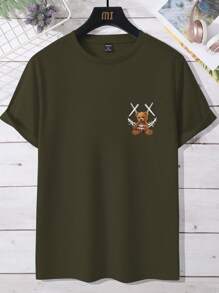 Manfinity Homme Áo thun nam cổ tròn tay ngắn in hình gấu hoạt hình thường ngày Áo thun nam có họa tiết Áo thun nam có họa tiết Áo thun nam có họa tiết Áo thun nam có họa tiết - xanh quân đội - Xem 2