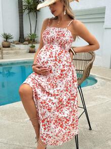 SHEIN Summer New Arrivals Sling Print Maternity Dress