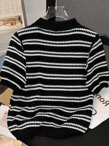 Manfinity Hypemode Men's Short Sleeve Striped Minimalist Knit Sweater, Casual Everyday Wear - Black and White - View 2