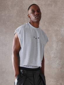 SUMWON Top corto de diseñador con estampado de texto poético en la espalda, moda urbana de verano, estilo deportivo casual de algodón sin mangas, camiseta gráfica de músculo