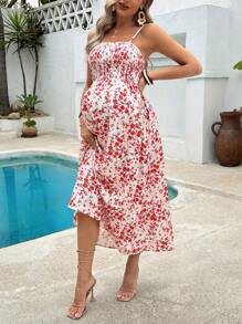 SHEIN Summer New Arrivals Sling Print Maternity Dress