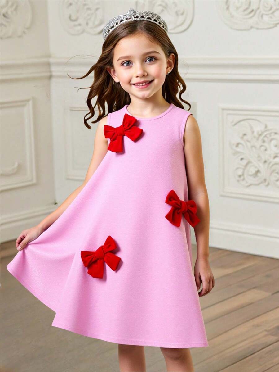 Young Girl A-Line Shiny Butterfly Decor Party Dress, Spring/Summer - Pink - View 1