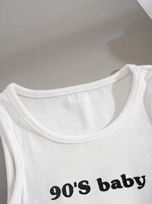 INAWLY Letter Print Slim Fit Round Neck Tank Top Graphic Tees Women Tops - Red and White - View 5