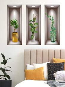 SHEIN 1pc (20*40*3pcs) 3D Effect Artistic Triptych Wall Sticker For Background Decoration In Living Room And Entrance-Way, Renovation Stickers Peel Wall Panels, Wall Paper, Wallpapers, Spring Decoration Items Refresh Your Home, Rama Decoration Stickers