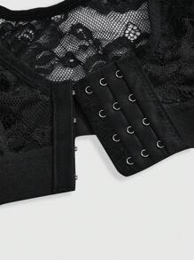 ROMWE Gothic Style Front Closure Lace Wireless Sexy Lingerie Bra For Women - Black - View 4