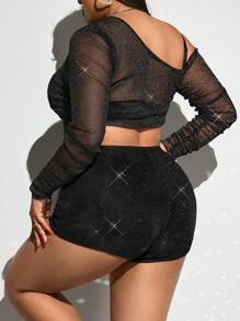 SHEIN ICON Pantalones cortos sexis de color negro talla grande para salir, fiestas, volver al colegio, adecuados para invitados de boda