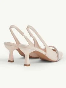 CUCCOO CHICEST 女士尖头水钻链镂空细高跟鞋，优雅中跟正装鞋，经典米色高跟鞋，适合工作、约会、聚会、正式场合