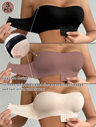NudeFit 3 pièces Ensemble de sous-vêtements pour femmes, Soutien-gorge avec fermeture avant rembourré push-up multicolore