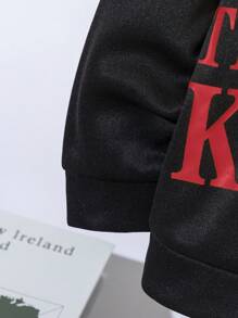 2 件套 Tween 男童休闲学院风字母印花撞色拼接圆领运动衫和裤子针织套装 - 紅色 - 查看 5