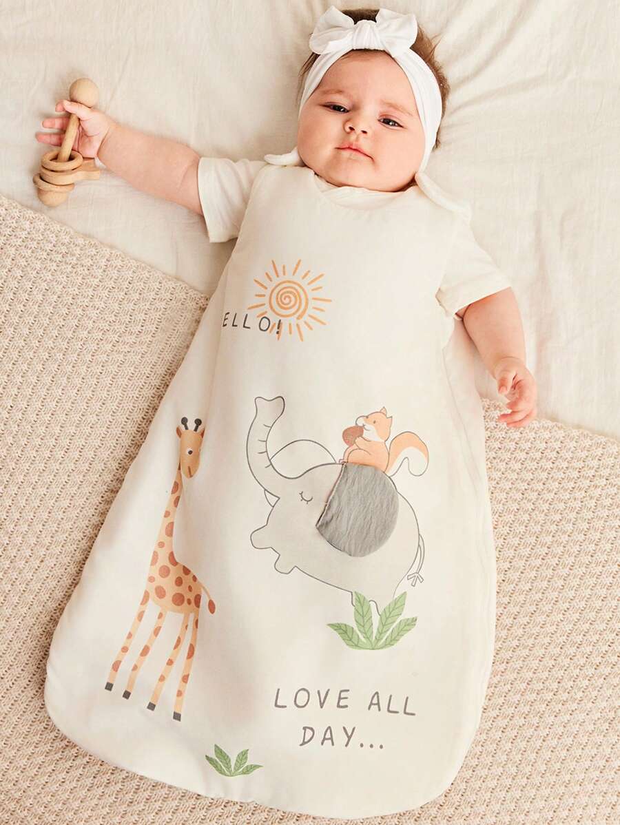 Cozy Pixies 1 pieza Saco de dormir para bebé de jacquard suave y cómodo con estampado de ciervo y elefante, certificado Oeko-Tex, para primavera - Multicolor - Ver 1