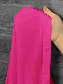 SHEIN CURVE+ Plus Size White Lantern Sleeve Shirt For Spring - Hot Pink - View 8