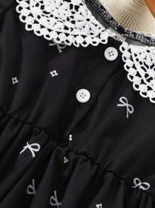 Baby Girl Spring&Summer Elegant Style Lace Decoration Collar Short Sleeves Dress - Black - View 3