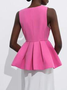 Aveloria Modichic 女士优雅休闲无袖荷叶边下摆设计衬衫 - 玫紅色 - 查看 2