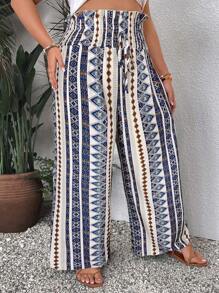 SHEIN VCAY Plus Geo Print Wide Leg Summer Pants - Multicolor - View 3