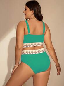 SHEIN Swim Curve Plus Size Women 2pcs/Set Strap Textured Fabric Bikini, Fashionable & Minimalist Design For Vacation & Beach For Summer - Baby Blue - View 2