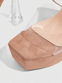 CUCCOO LuxiPop 女士透明高跟露趾穆勒鞋，性感高跟凉鞋，适合夜店派对 - 杏色 - 查看 10