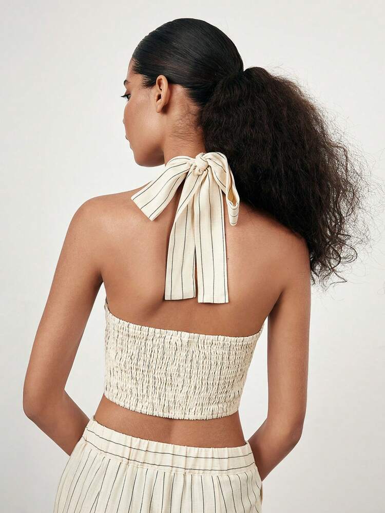 SHEIN X Sofía Suescun SHEIN Maija 2025 Spring/Summer Fashion Halter Design Crop Top For Women, Casual Romantic Urban Vacation, Suitable For Music Festival, Beach, Daily, Party, Wedding Guest, Graduation