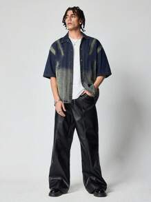 ROMWE MEN Street Life Áo khoác denim tay ngắn đơn hàng khuy rộng thoải mái cho nam - Màu xanh lam - Xem 5