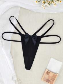 Pantaleta tipo G cómoda y sexy de unicolor con acento de moño para mujeres
