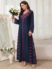 Al Najma Women's Simple Arabic Style Dress, Fashionable Summer Wear,Modest - Navy Blue - View 6