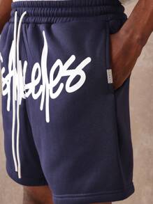 SUMWON Designer Drop Crotch Athletic Shorts Loose Fit Streetwear Urban Style Drawstring Sports Basketball Training Gym Summer Comfortable Sweat Shorts - Navy Blue - View 6