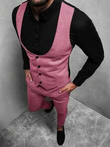 Manfinity Mode Heren forensen Colorblock Patchwork Vest & Broek Pak Set Bruiloftsoutfit voor mannen Heren nette outfits Heren formele outfit Heren elegante outfit Heren feestoutfit
