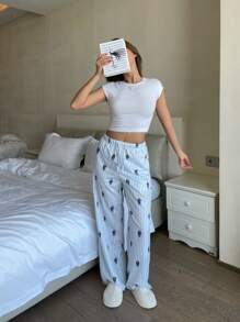 SHEIN Pantalones sueltos azul y blanco con rayas de verano versátiles y casuales para adolescentes