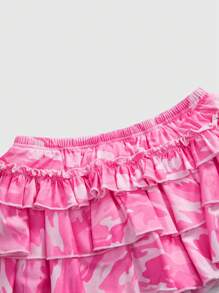 ROMWE Grunge Punk Y2K Vintage Low Waist Sexy Camo Print Ruffle Hem Mini Skirt For Women - Pink - View 4