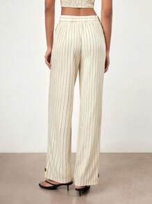 Maija 2025 春夏新款休闲时尚休闲舒适女士条纹裤 - 米色 - 查看 5