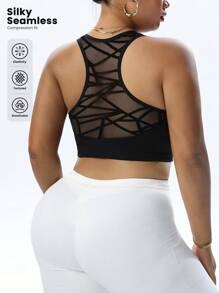 Rhythm Era Soutien-gorge de sport sans couture en maille de grande taille - Noir - Voir 3