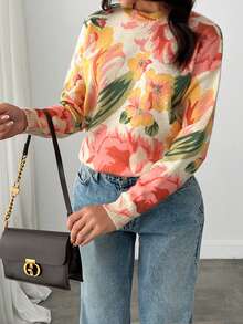 EURMUSE Strickpullover Damen – Bunter Sweater Mit Großem Blumenmuster, Cozy Knitwear #RomantischeOutfits #BrunchBereit #NeueHerbstmode,Jumper,Cream Jumper,Jumpers For Women,Jumpers,Black Jumper,Womens Jumper,White Jumper,Women's Jumper,Women's Jumpers,Winter Clothes - White - View 4