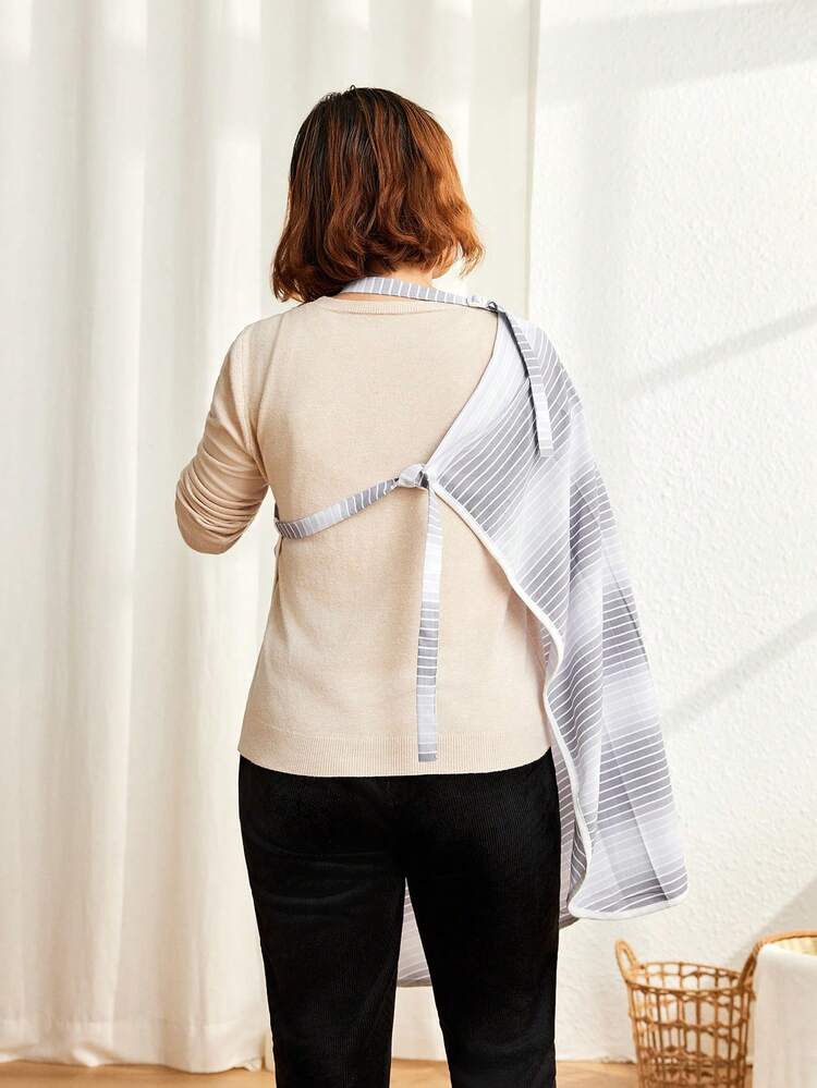 Cozy Pixies [Oeko-Tex Certified] 1pc Ombre Striped Breastfeeding Cover-Up, Gray & White, Soft & Comfortable With Pocket, For Nursing & Outdoor Use - Multicolor - View 10