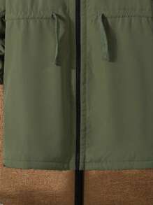 Tween Boys Plush Mid-Length Jacket, Suitable For Commuting, School, Casual, College, Sports, Autumn/Winter Season, Can Be Paired With Halloween Kids Costume, Christmas Sweatshirt, Christmas Gifts, Halloween Shirt, Halloween Gifts, Boys Coat, Red Cardigan, Brown Cardigan, Overalls, Shorts - Army Green - View 3