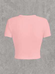 Simple English Letter Print Casual Crop Top Tee