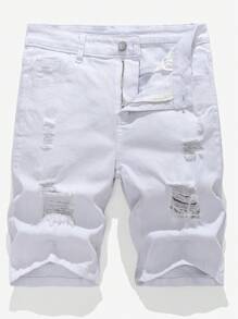SHEIN Pantalones cortos vaqueros blancos con diseño desgarrado, cortado y deshilachado en estilo casual Y2k para adolescentes, traje diario y ropa de verano y primavera para adolescentes