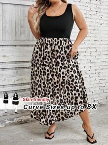 SHEIN CURVE+ Plus Size Solid Color Patchwork Ruched Dress, Casual Beach Wear - Multicolor - View 1