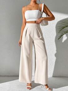 SHEIN Tall Women's Solid Color High Waist Pleated Wide Leg Casual Pants