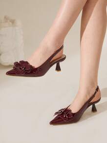 CUCCOO CHICEST Women's Pointed Toe Floral Stiletto Heel Mid Heel Shoes, Elegant Romantic Sweet Charming Red Brown Color, Suitable For Tea Party, Date, Summer - Burgundy - View 7