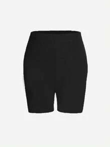 5pcs/Set Young Girl Plain Black Minimalist Comfortable Leggings Shorts, School, Campus, College Summer Holiday - Black - View 4