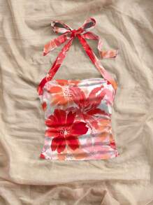 Soleia 女士度假可爱花卉印花吊带修身背心，适合夏季度假