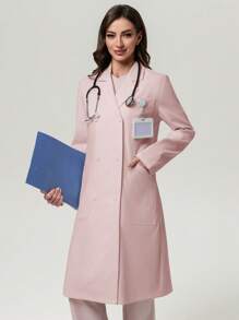 Scrubzie Anti-Wrinkle Long Women /Nursing Scrub Uniform Lab Coat - Pink - View 5