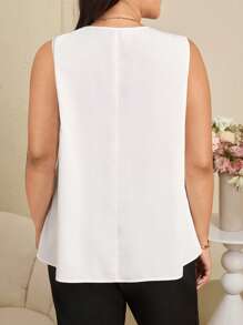 EMERY ROSE Plus Size Sleeveless Casual Solid Color Shirt, Summer - White - View 3